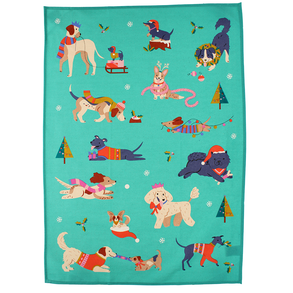 cotton tea towel - festive friends