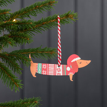 wooden hanging christmas decoration - sausage dog