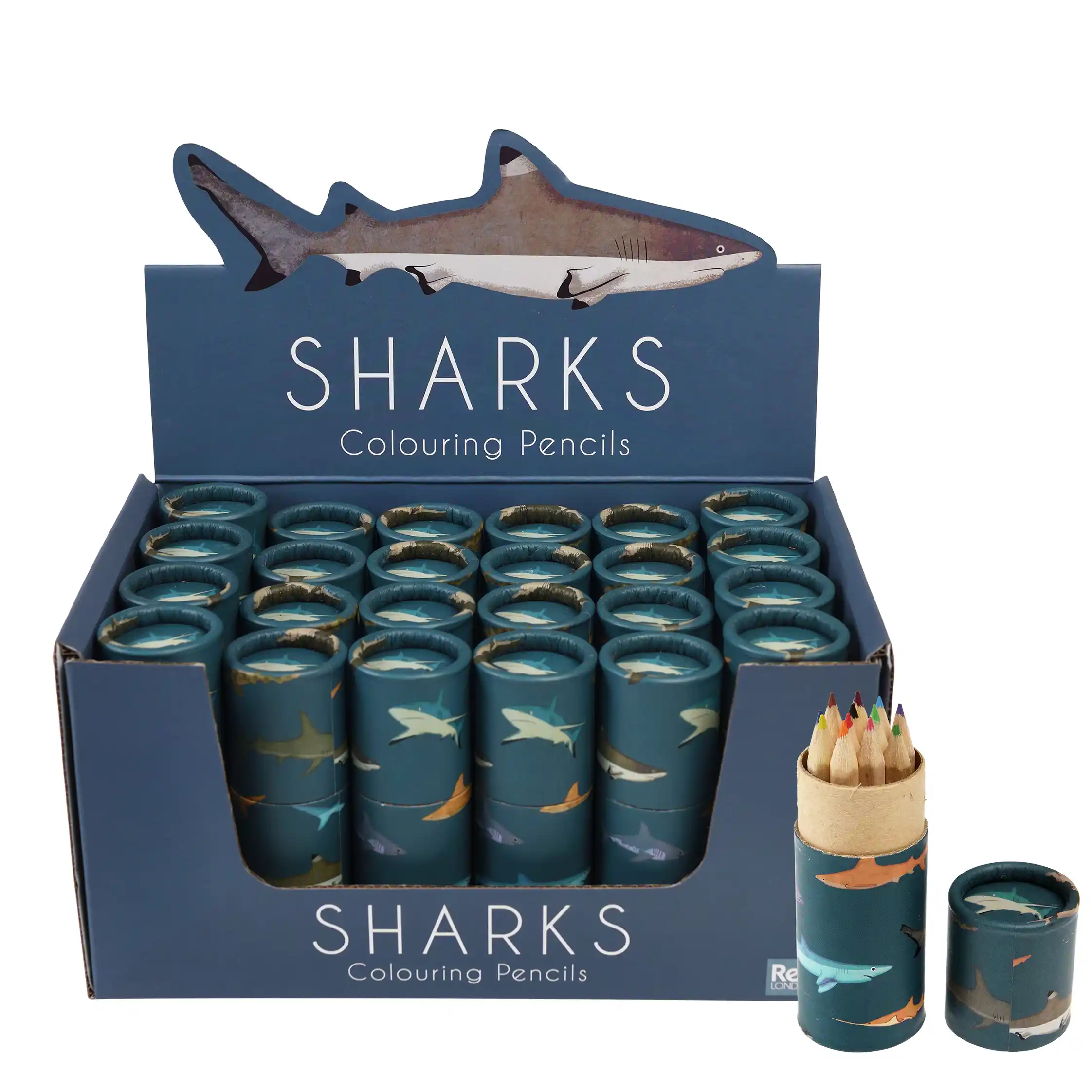 dose mit 12 buntstiften sharks