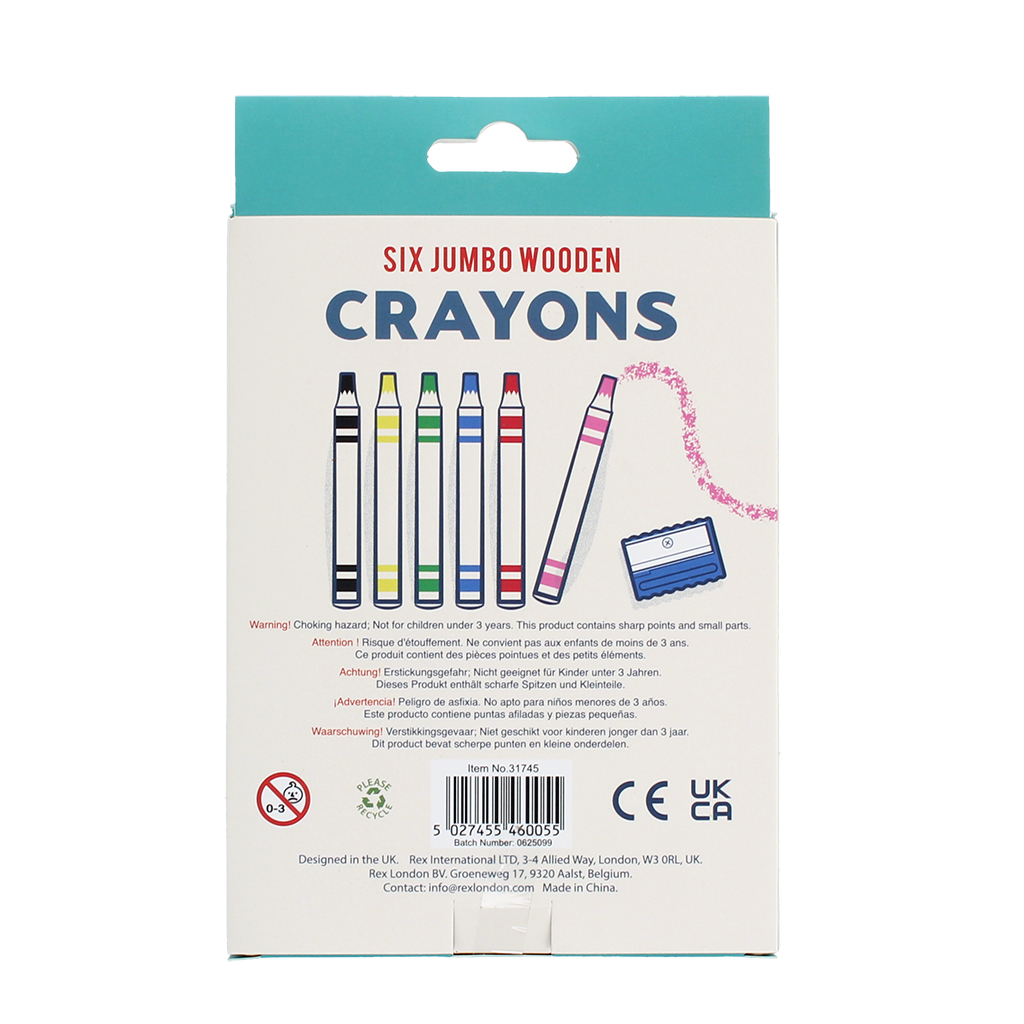 jumbo wooden crayons with sharpener (set of 6)