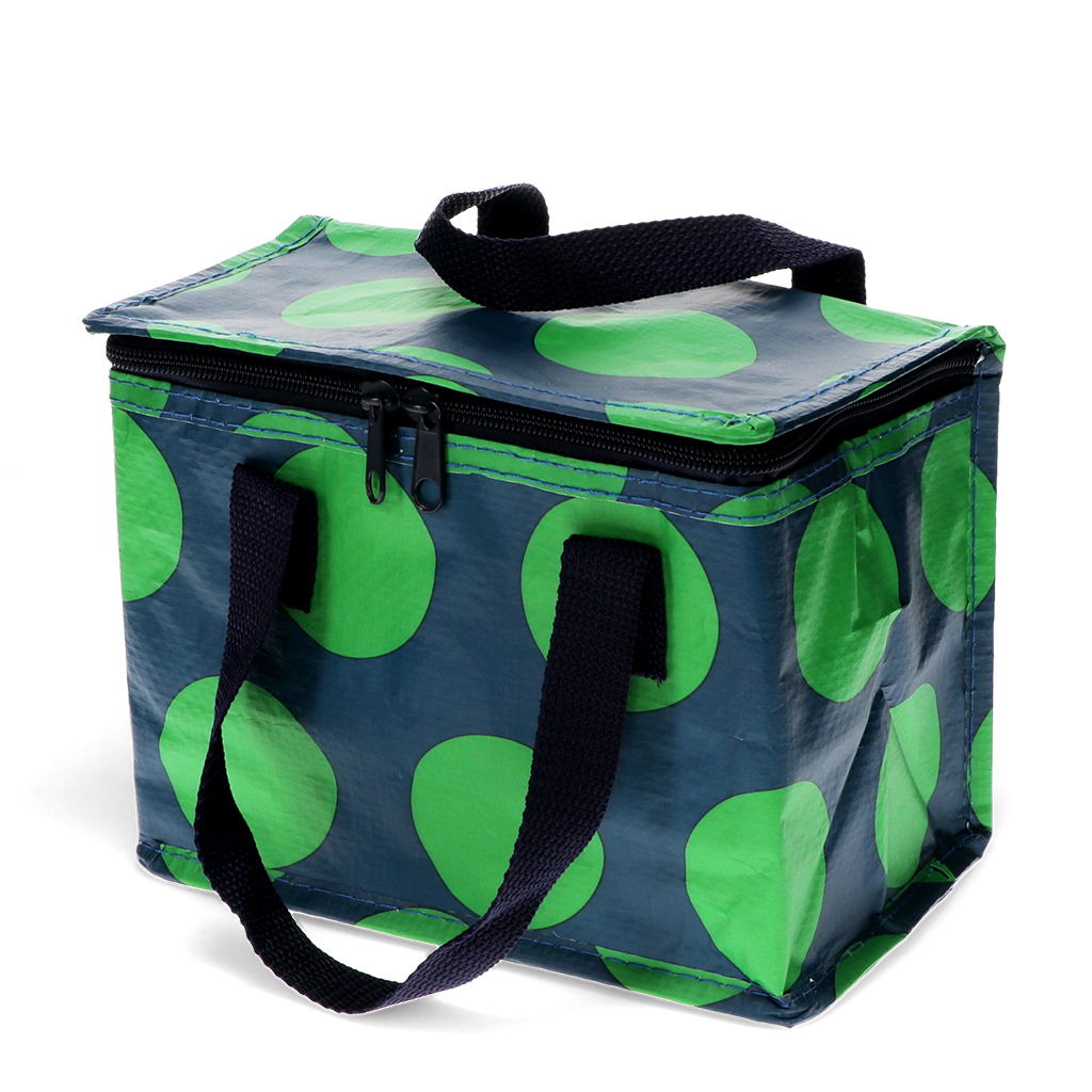 insulated lunch bag - green on blue spotlight