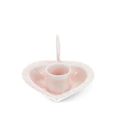 enamel heart-shaped chamberstick candle holder - pink
