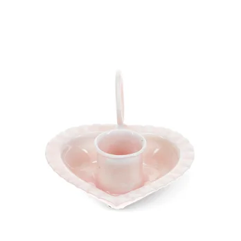 enamel heart-shaped chamberstick candle holder - pink enamel heart-shaped chamberstick candle holder - pink