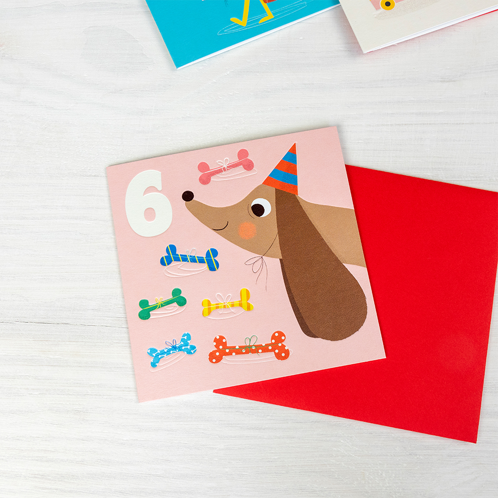 birthday card - dog and bones 'six'