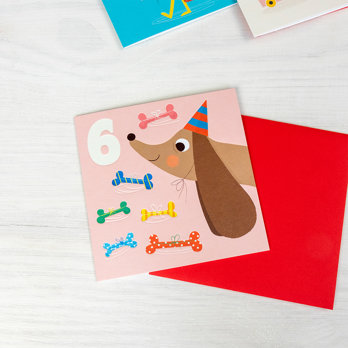 birthday card - dog and bones 'six'