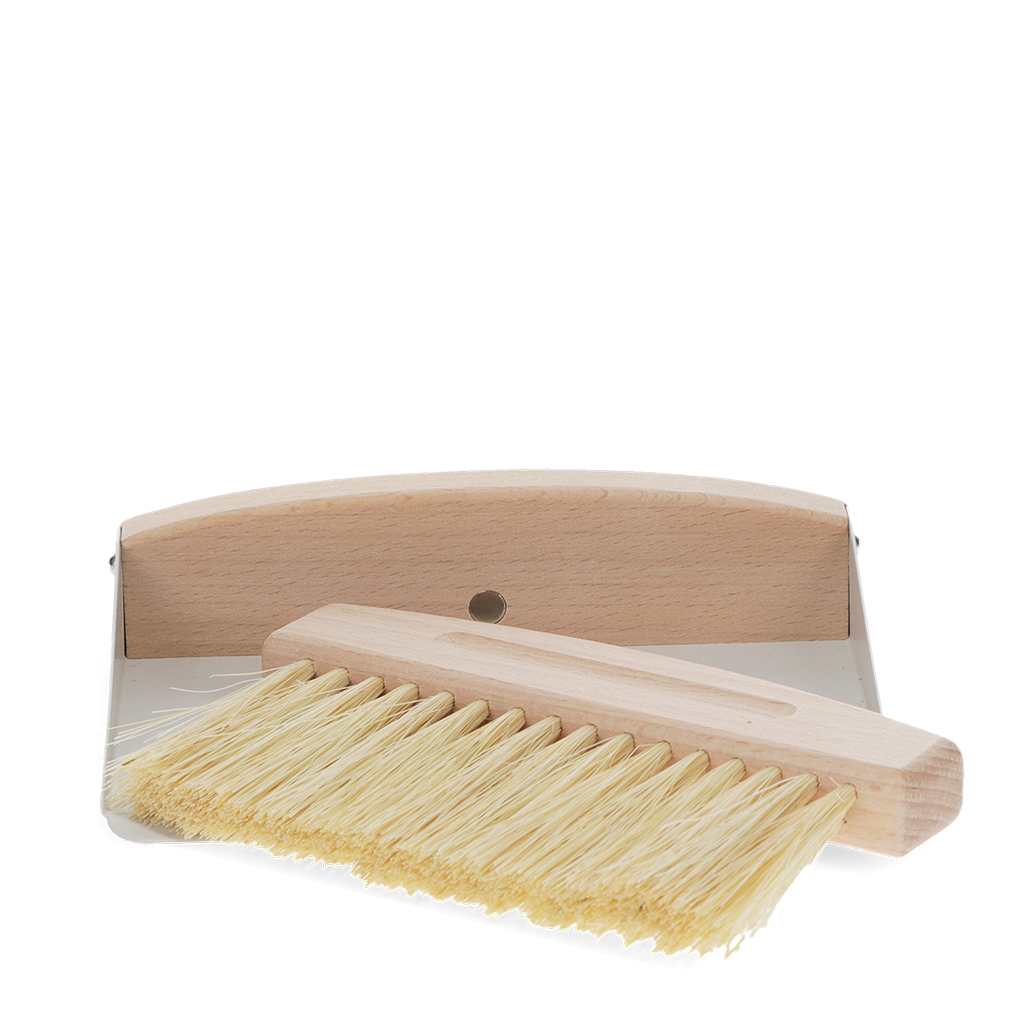 wooden table brush and pan set - soft grey