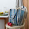 recycled woven tote bag with canvas handles - white and blue