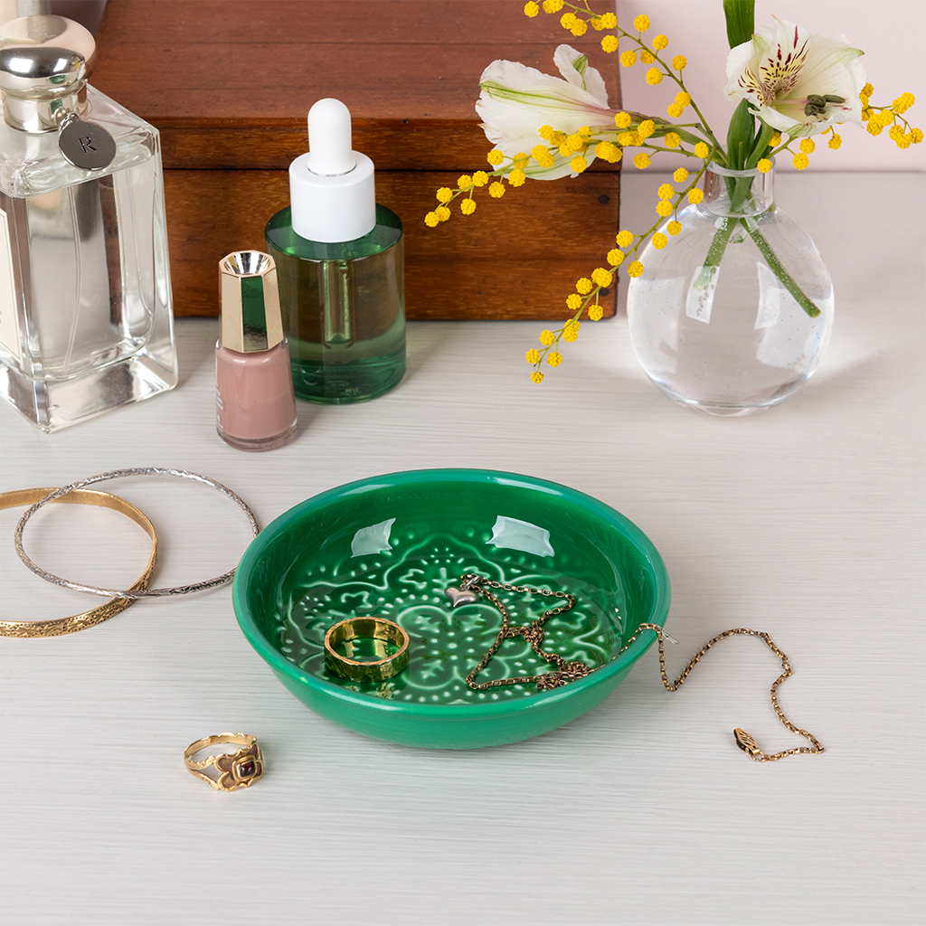 enamel trinket dish (10cm) - dark green