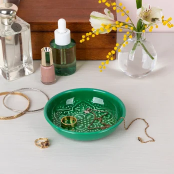 enamel trinket dish - dark green enamel trinket dish - dark green