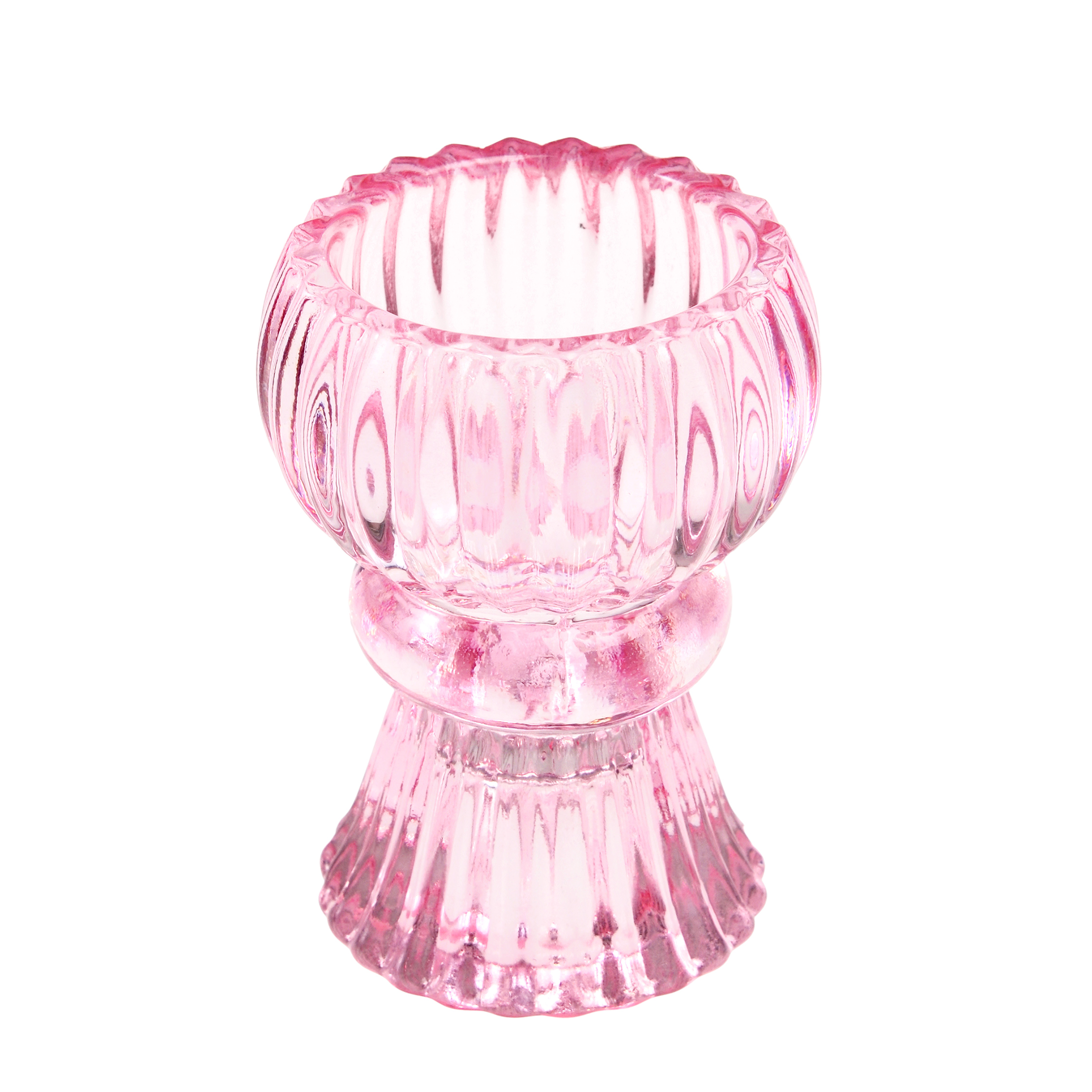 double ended glass candle holder - pink