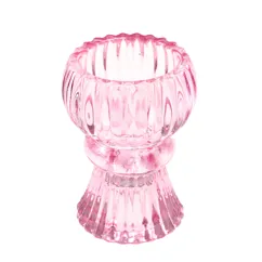 double ended glass candle holder - pink