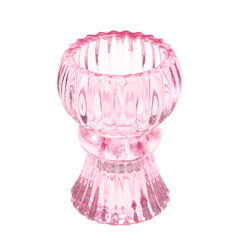 bougeoir double bout en verre rose