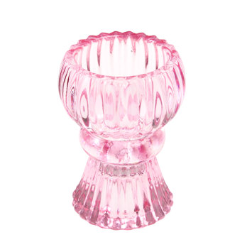 double ended glass candle holder - pink