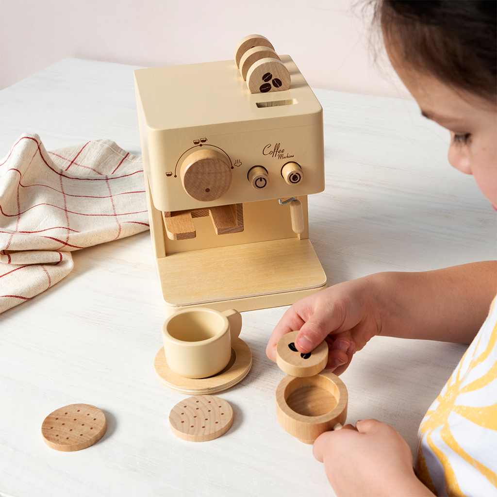 wooden toy coffee machine playset