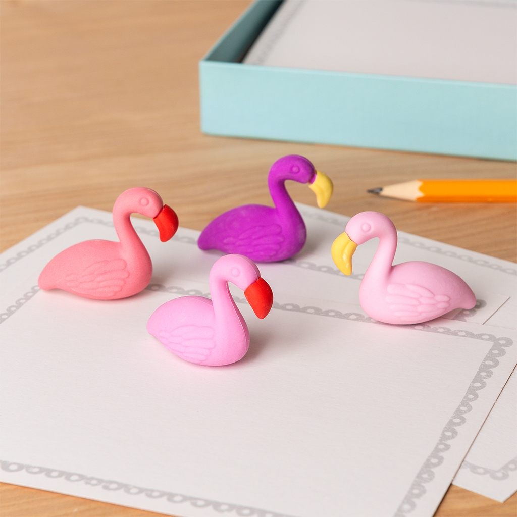 pencil top erasers (set of 4) - flamingoes