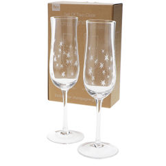 etched star champagne glasses 200ml (set of 2) - clear