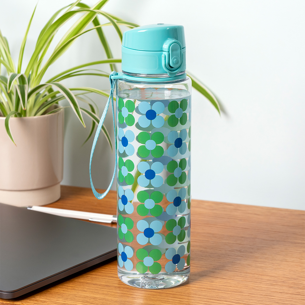 trinkflasche mit druckknopfdeckel 700ml - blue and green daisy