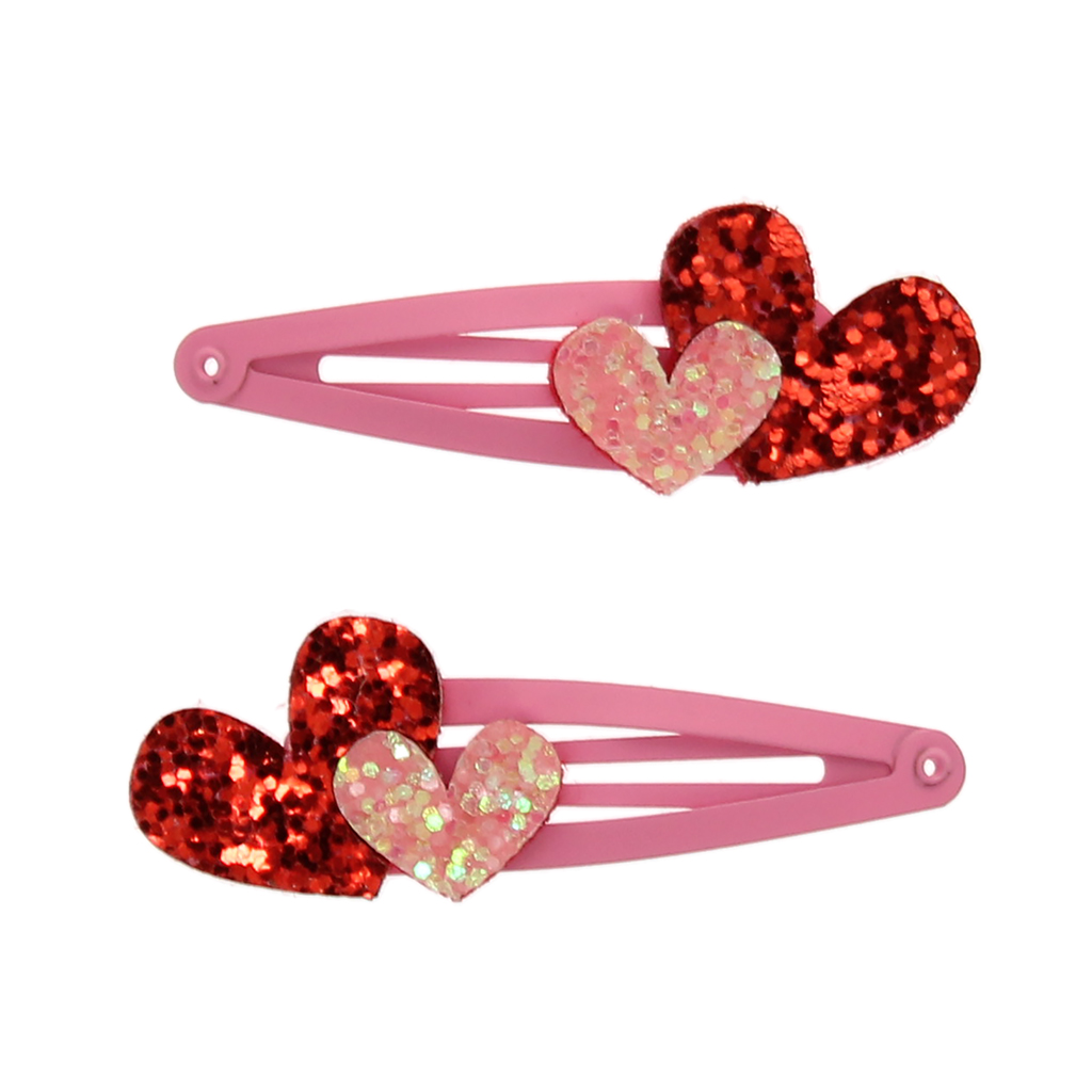 glitter hair clips (set of 2) - love hearts