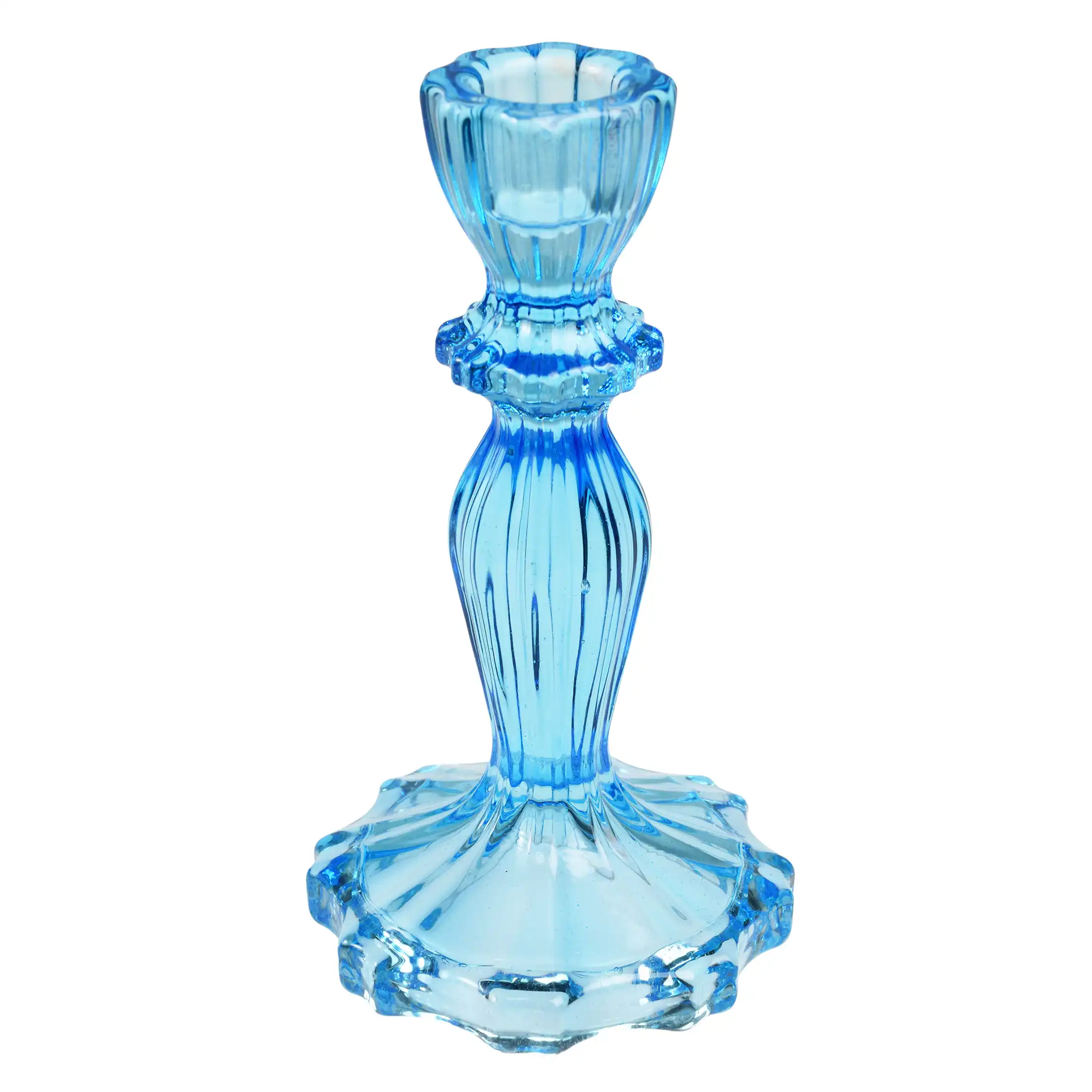 candelero alto de cristal azul