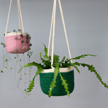 green hanging u shape basket