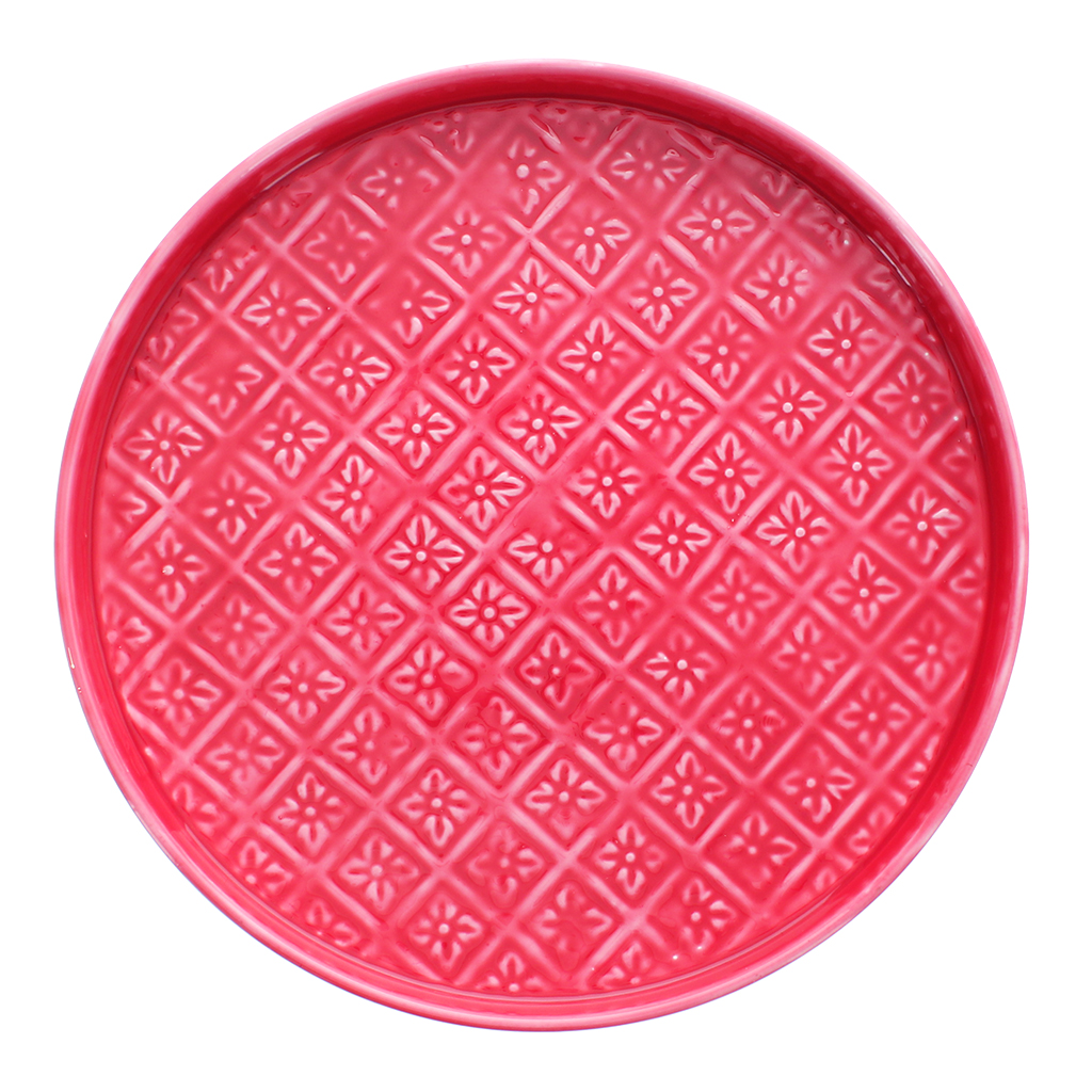 round enamel trinket tray (30cm) - vibrant pink