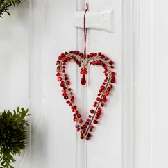 handmade beaded heart decoration (9x12cm) - red handmade beaded heart decoration (9x12cm) - red