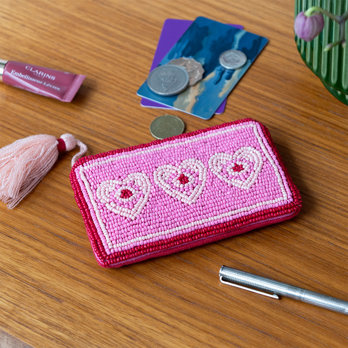 handcrafted beaded coin purse - heart