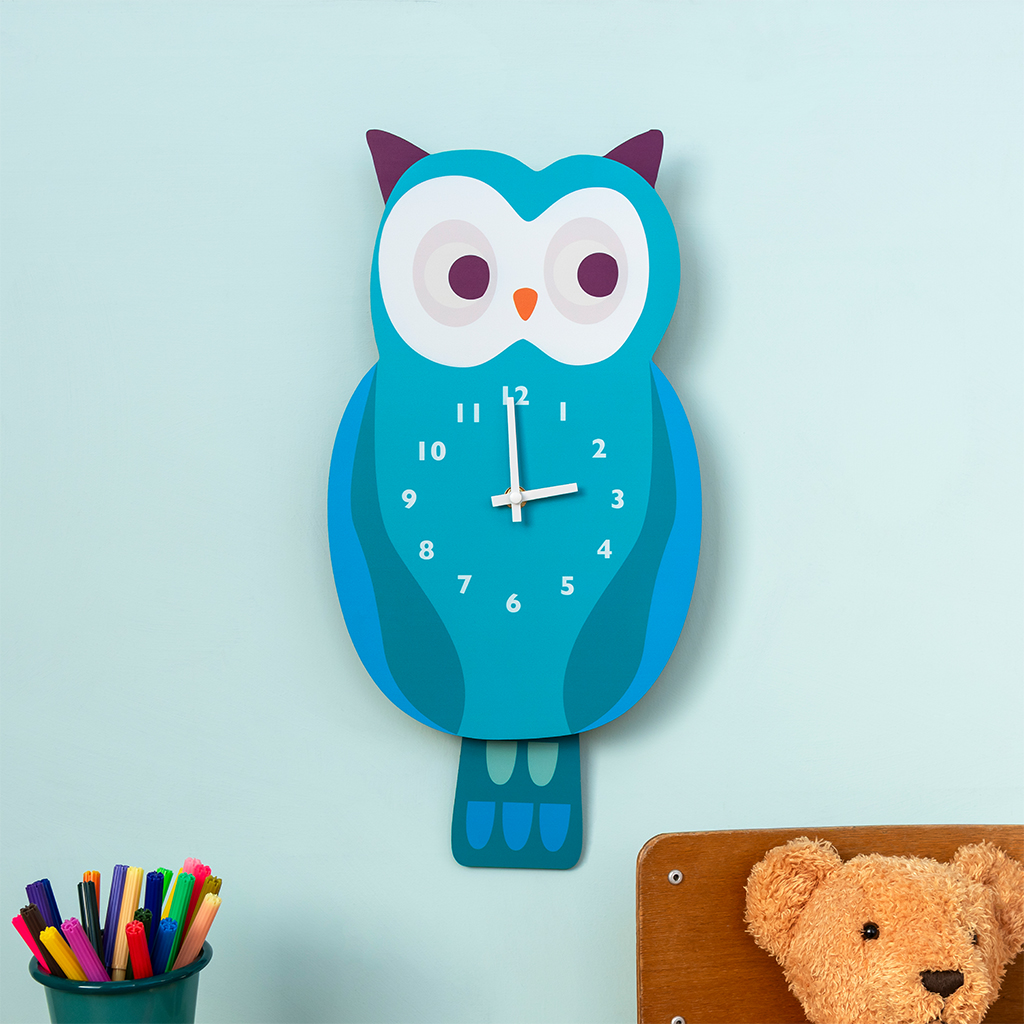 wooden wall clock with pendulum - owl
