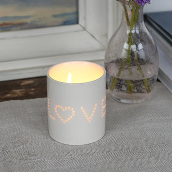 glossy ceramic tealight holder - love