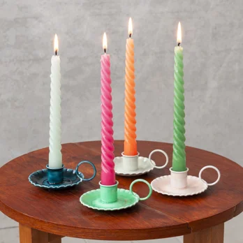enamel chamberstick candle holder - soft pink enamel chamberstick candle holder - soft pink