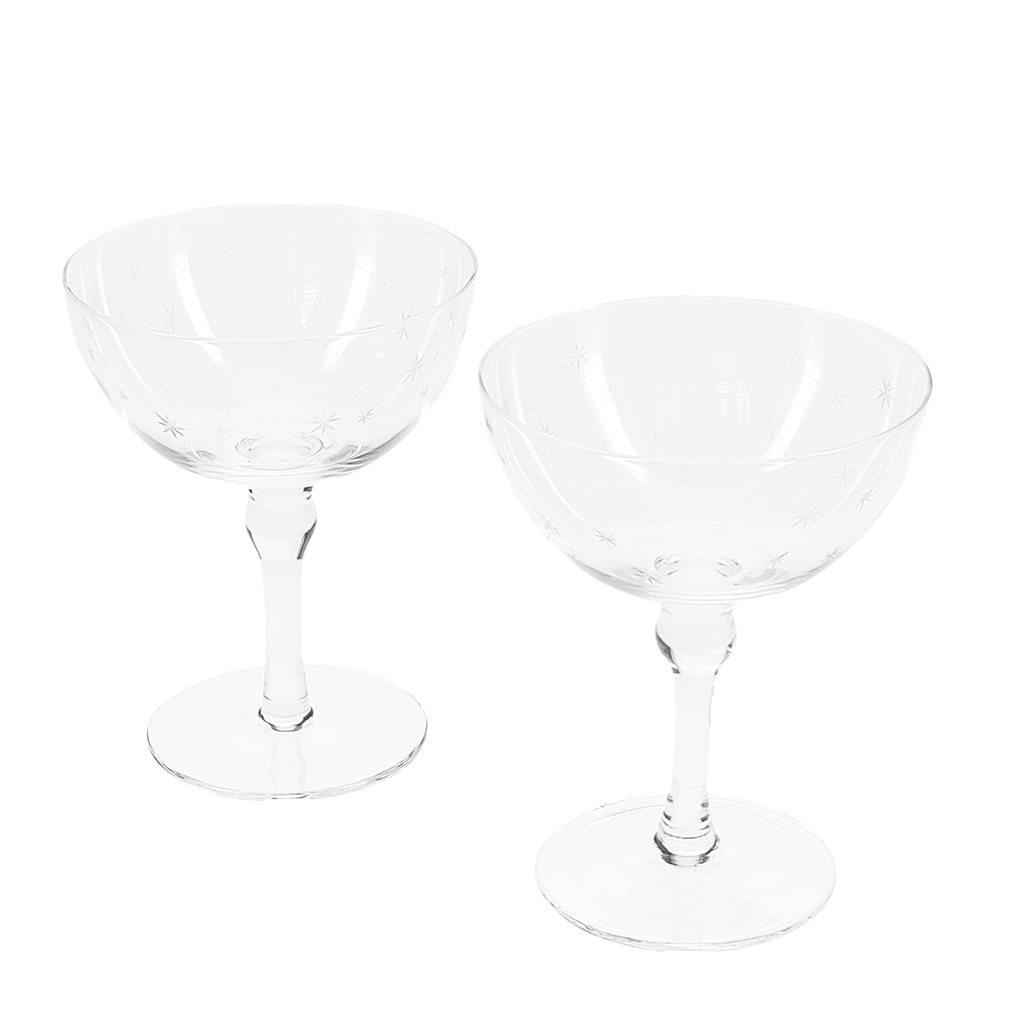 etched star coupe cocktail glasses 200ml (set of 2) - clear