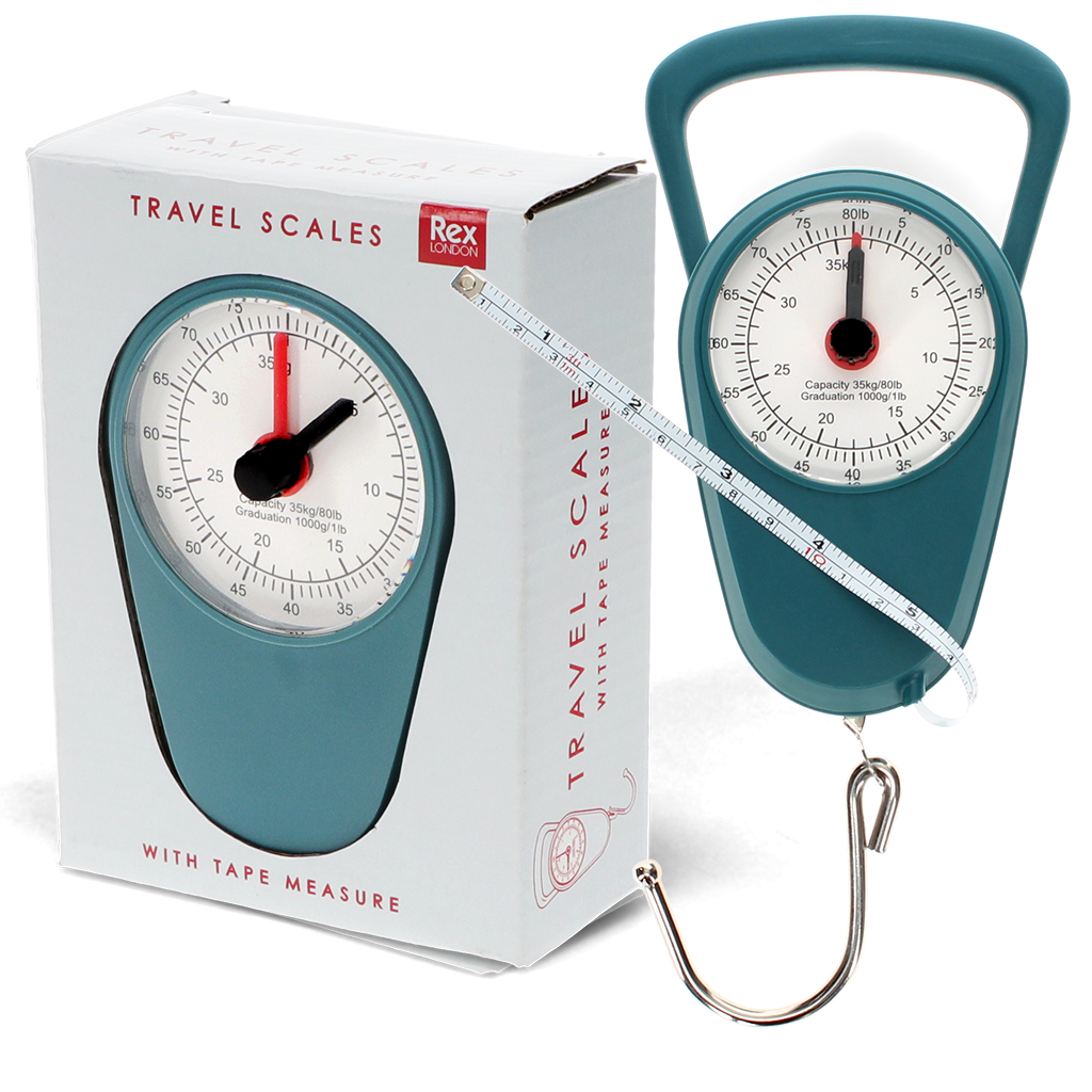 travel scales with tape measure - petrol blue