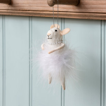 felt mouse hanging decoration - white fluffy dress