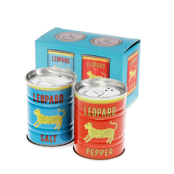 tin salt and pepper shakers - leopard