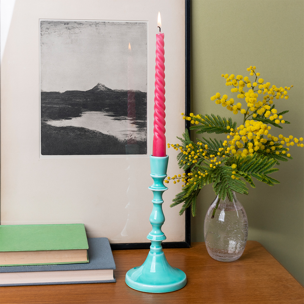 enamel candlestick (19cm) - aqua