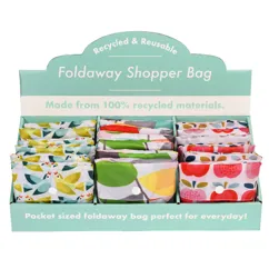 assorted foldaway recycled shopper bags - vintage ivy, love birds, vintage apple