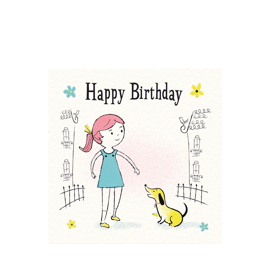 birthday card - girl with dog