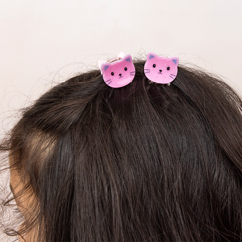 mini hair claw clips (set of 2) - pink cats