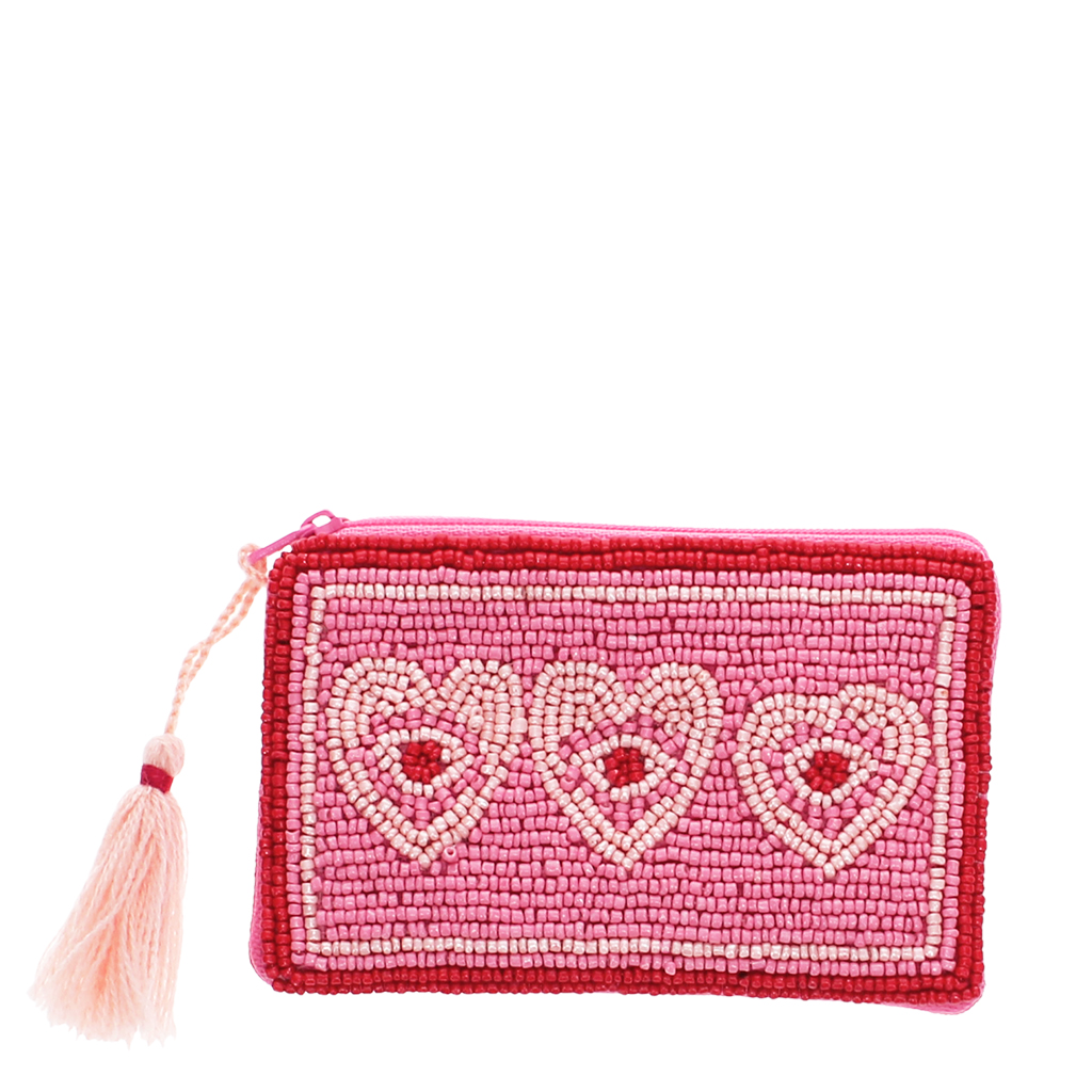 handcrafted beaded coin purse - heart