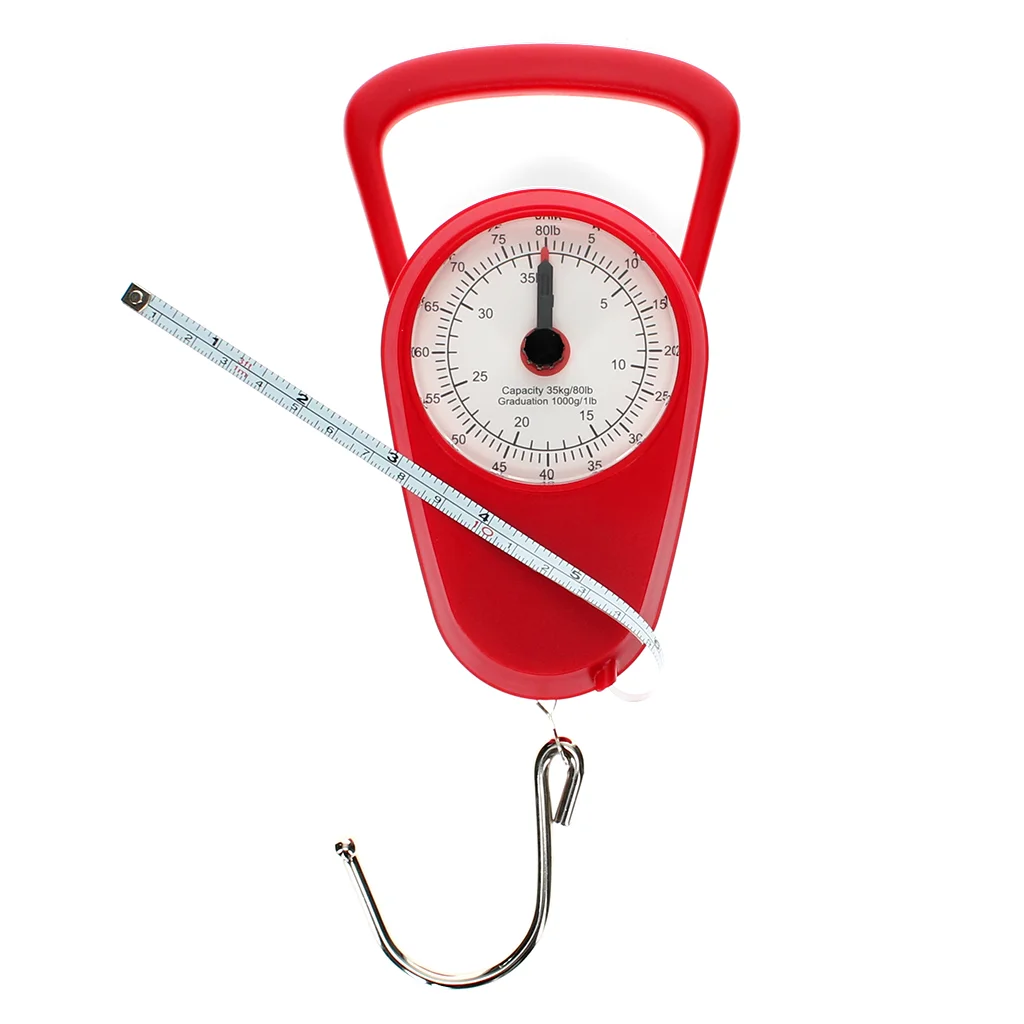 travel scales with tape measure - red