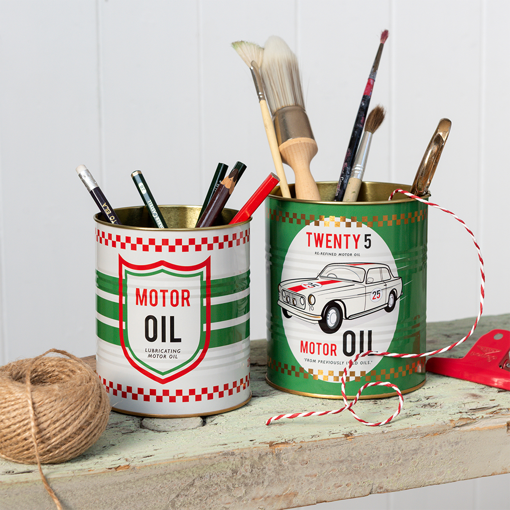 deko-dosen aus metall (2-er set) - motor oil