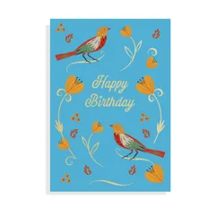 carte d'anniversaire fleurs oiseaux