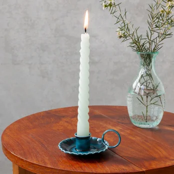 enamel chamberstick candle holder - blue enamel chamberstick candle holder - blue
