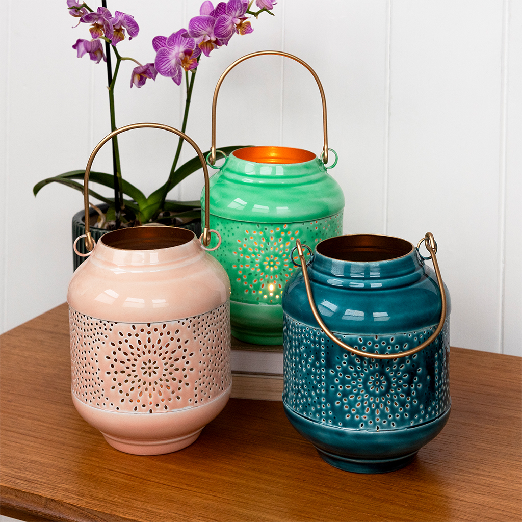 enamel tealight lantern - blue