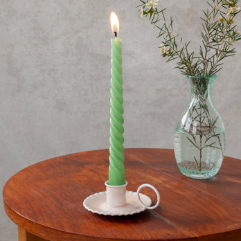 enamel chamberstick candle holder - soft pink