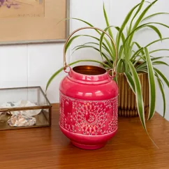 enamel tealight lantern - vibrant pink enamel tealight lantern - vibrant pink