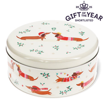 cake storage tin - festive sausage dog