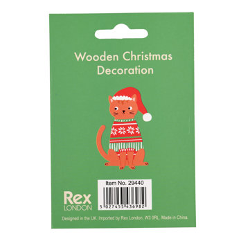 wooden hanging christmas decoration - ginger cat
