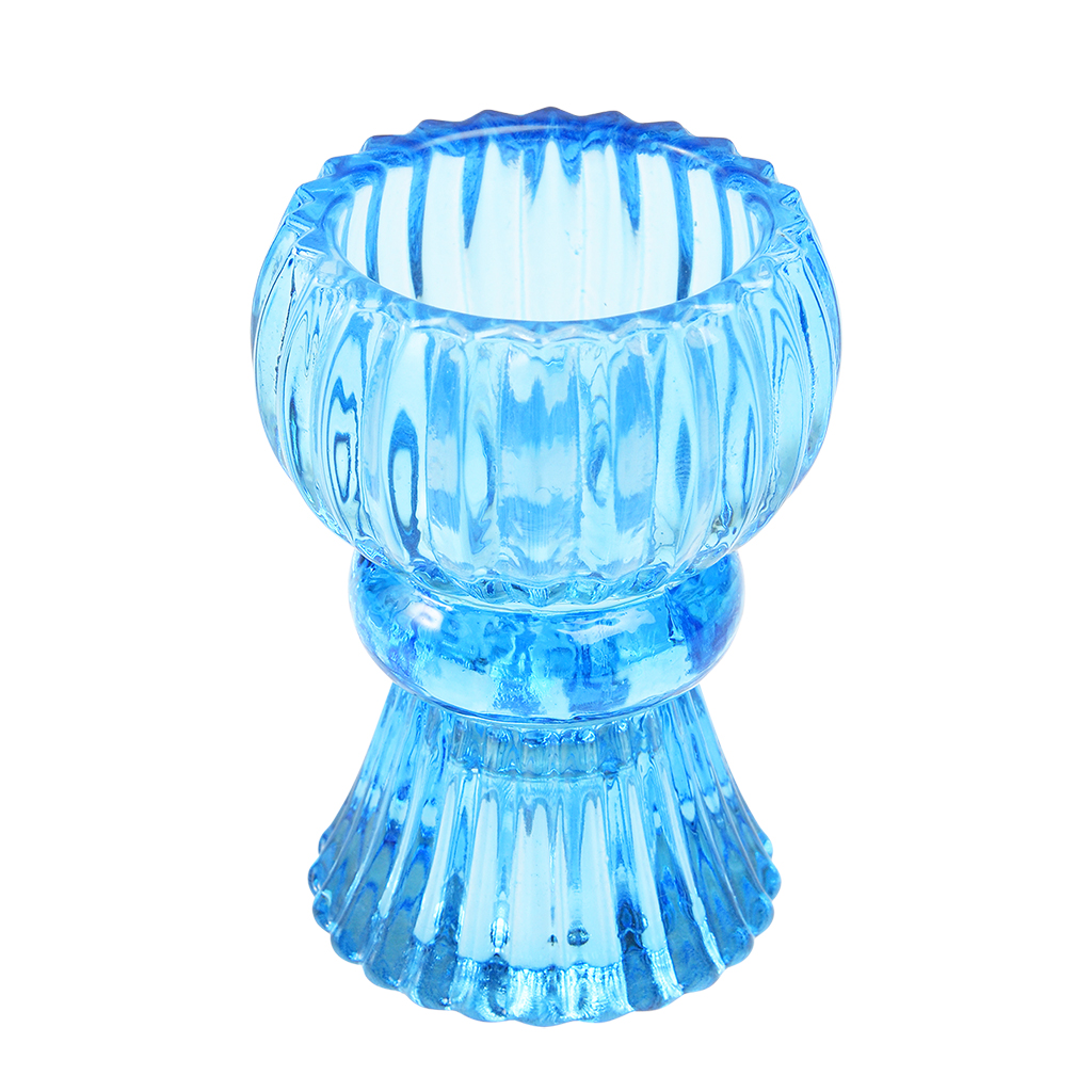 double ended glass candle holder - blue