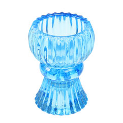 double ended glass candle holder - blue